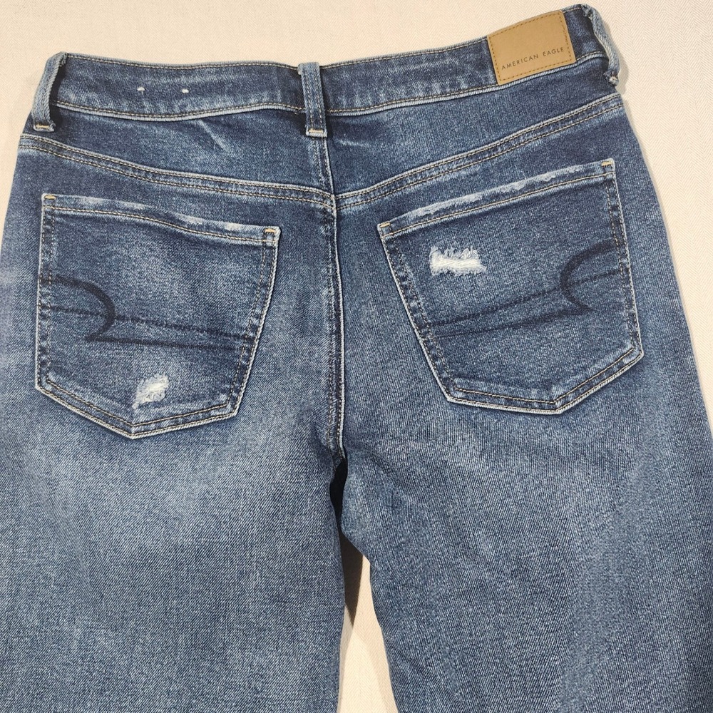 American Eagle Tomgirl Distressed Relaxed Straight Jean Blue 6 X-Long Button Fly - Picture 11 of 14
